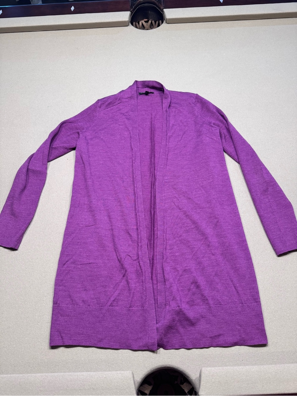 Eileen Fisher Plum Open-Front Merino Wool Cardigan